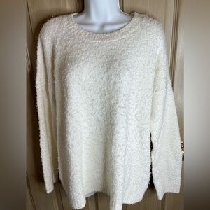 Lands' End White Fuzzy Sweater Size M
